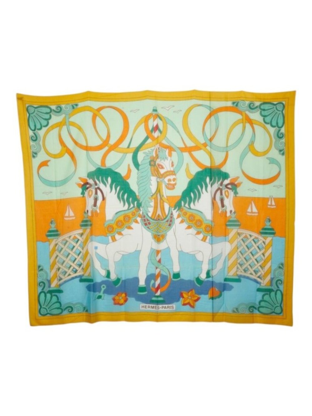 Hermes Pareo Scarf Yellow Multicolor Cotton Skirt